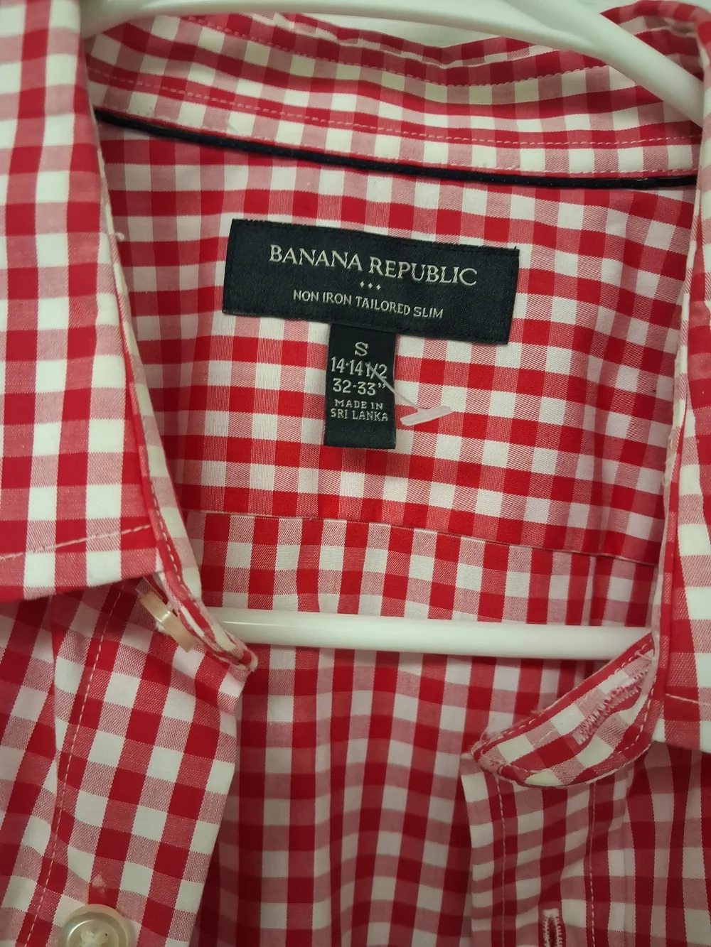 Banana Republic Red and White Gingham Tailored Button-Down Shirt